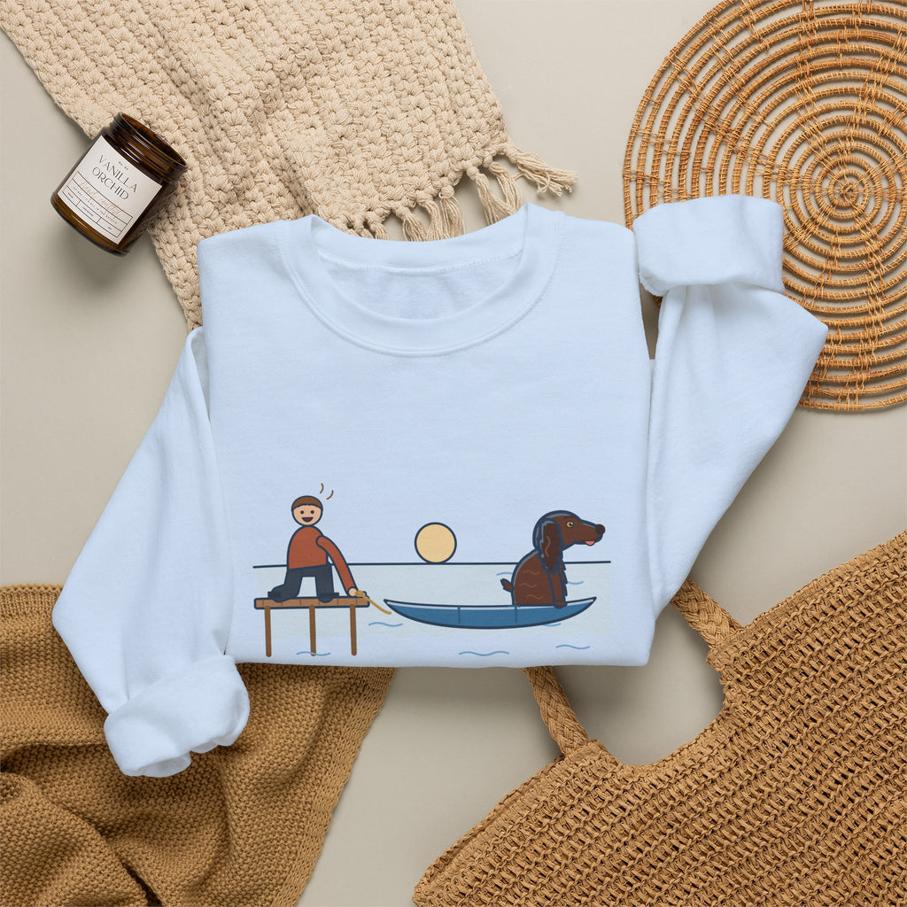 Boykin Spaniel Crewneck Sweatshirt - Seated in the Canoe Before the Rope Came Off