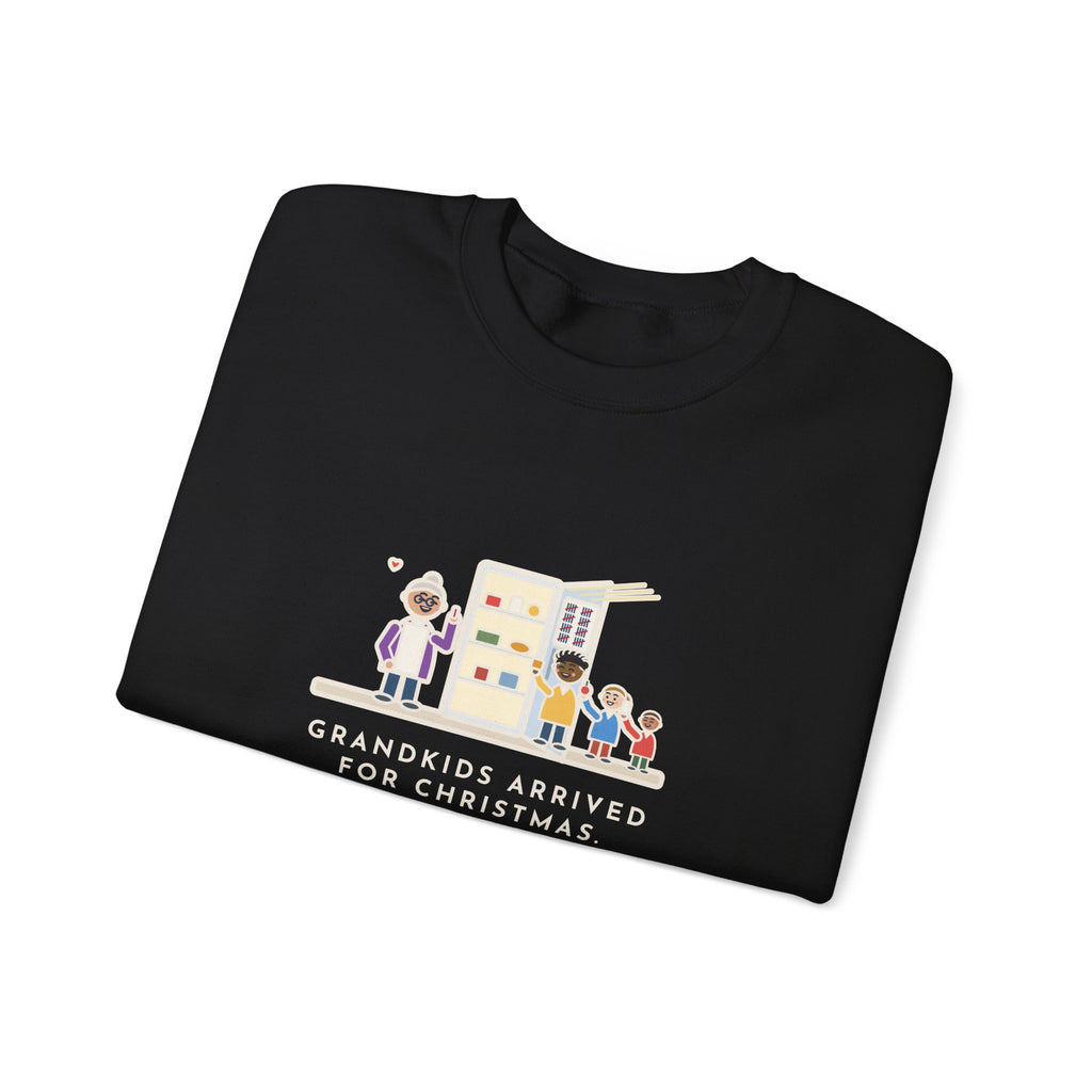 Grandkids at Christmas Sweatshirt, Arrived for the Holiday, The Fridge Door Opened Forty Times in the First Hour