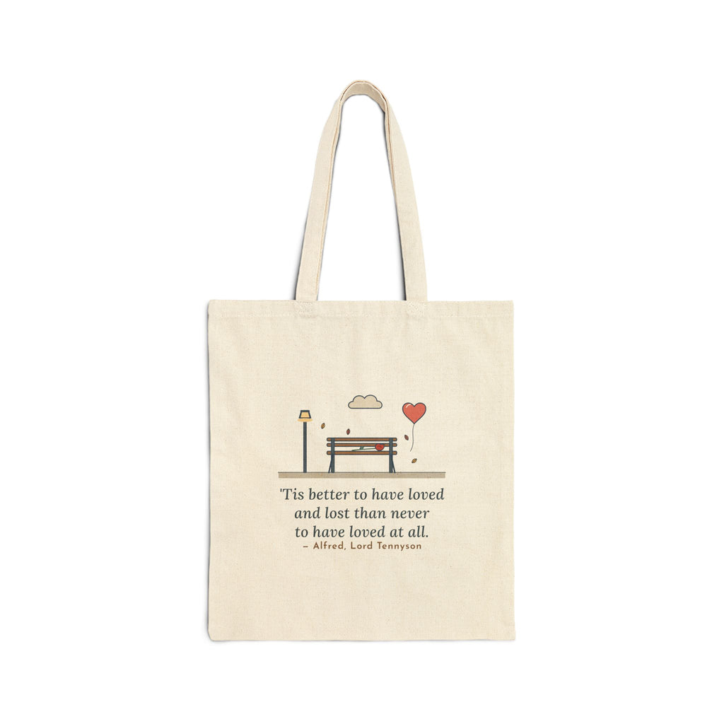 'Tis Better to Have Loved and Lost Tote Bag, Love Tennyson Quote Tote with Park Bench Balloon