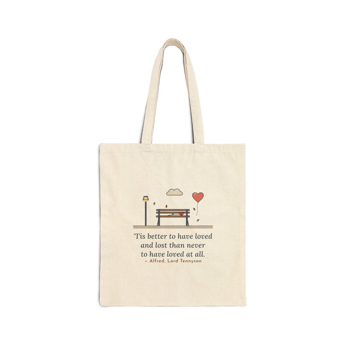 'Tis Better to Have Loved and Lost Tote Bag, Love Tennyson Quote Tote with Park Bench Balloon