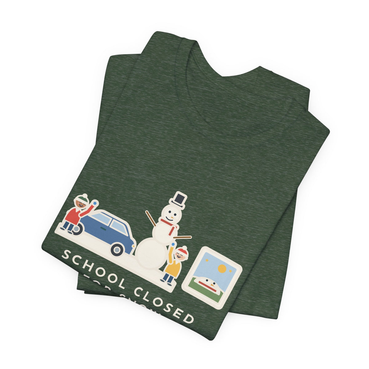 Funny Snowman T-Shirt, School Closed for Snow, Built One Taller Than the Car, He Lasted Until April, Driveway Snowman Tee