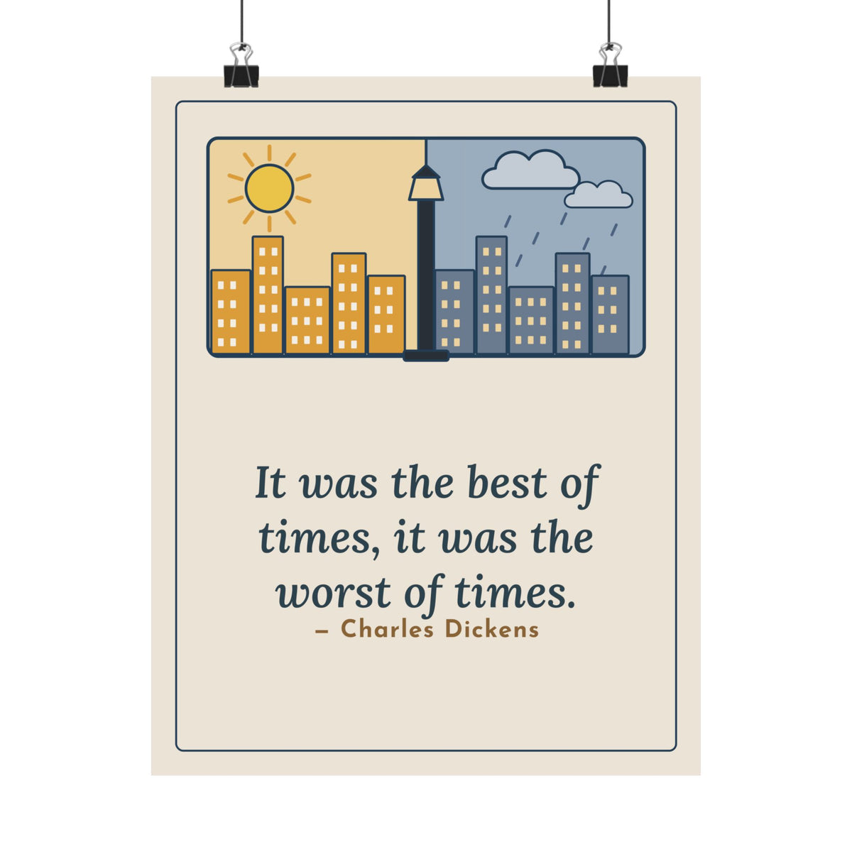 Dickens Quote Poster, It Was the Best of Times, It Was the Worst of Times, Literary Split Skyline Wall Art