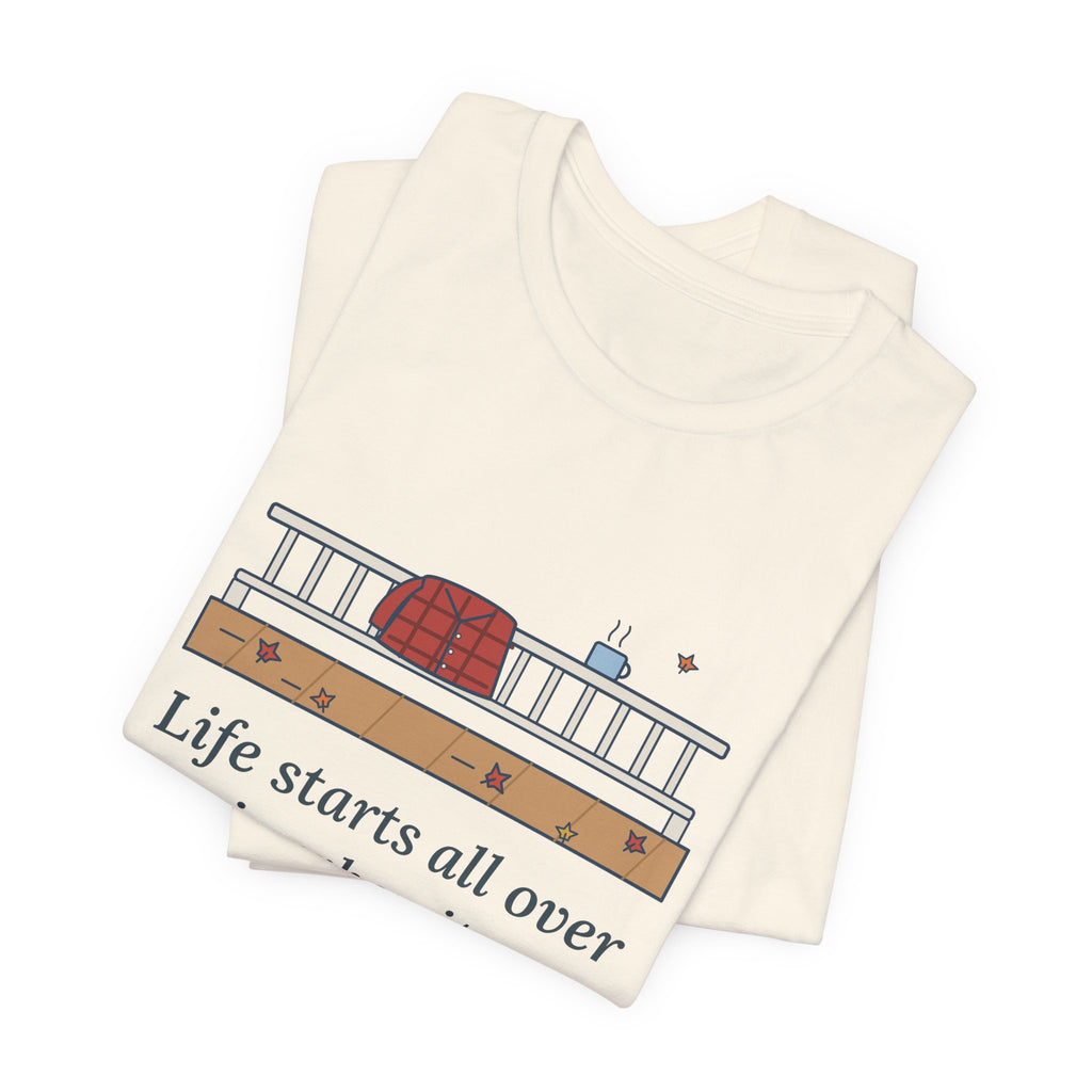 Fitzgerald Quote T-Shirt, Life Starts All Over Again When It Gets Crisp, Fall Porch Morning Tee