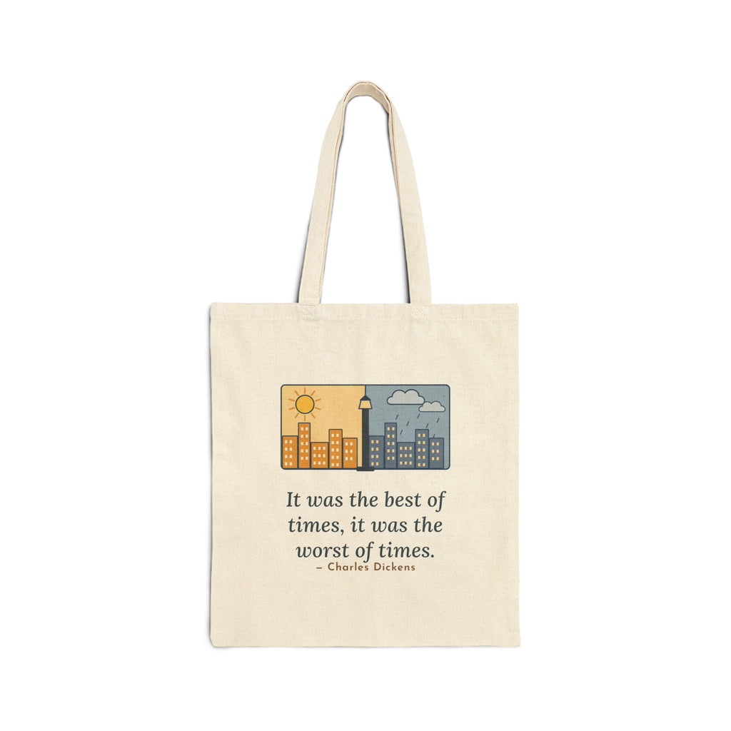 It Was the Best of Times, It Was the Worst of Times Tote Bag, Literary Dickens Quote Tote with Split Skyline
