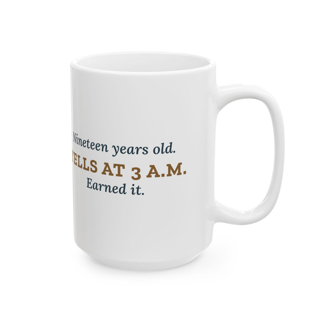 Large 15oz Senior Cat Mug - Nineteen Years Old. Yells at 3 a.m. Earned It.