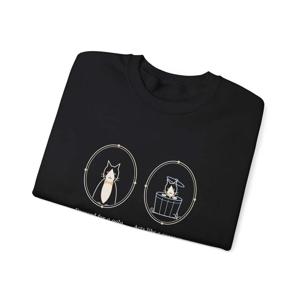 Tuxedo Cat Crewneck Sweatshirt - Dressed for a Gala. Acts Like a Raccoon.