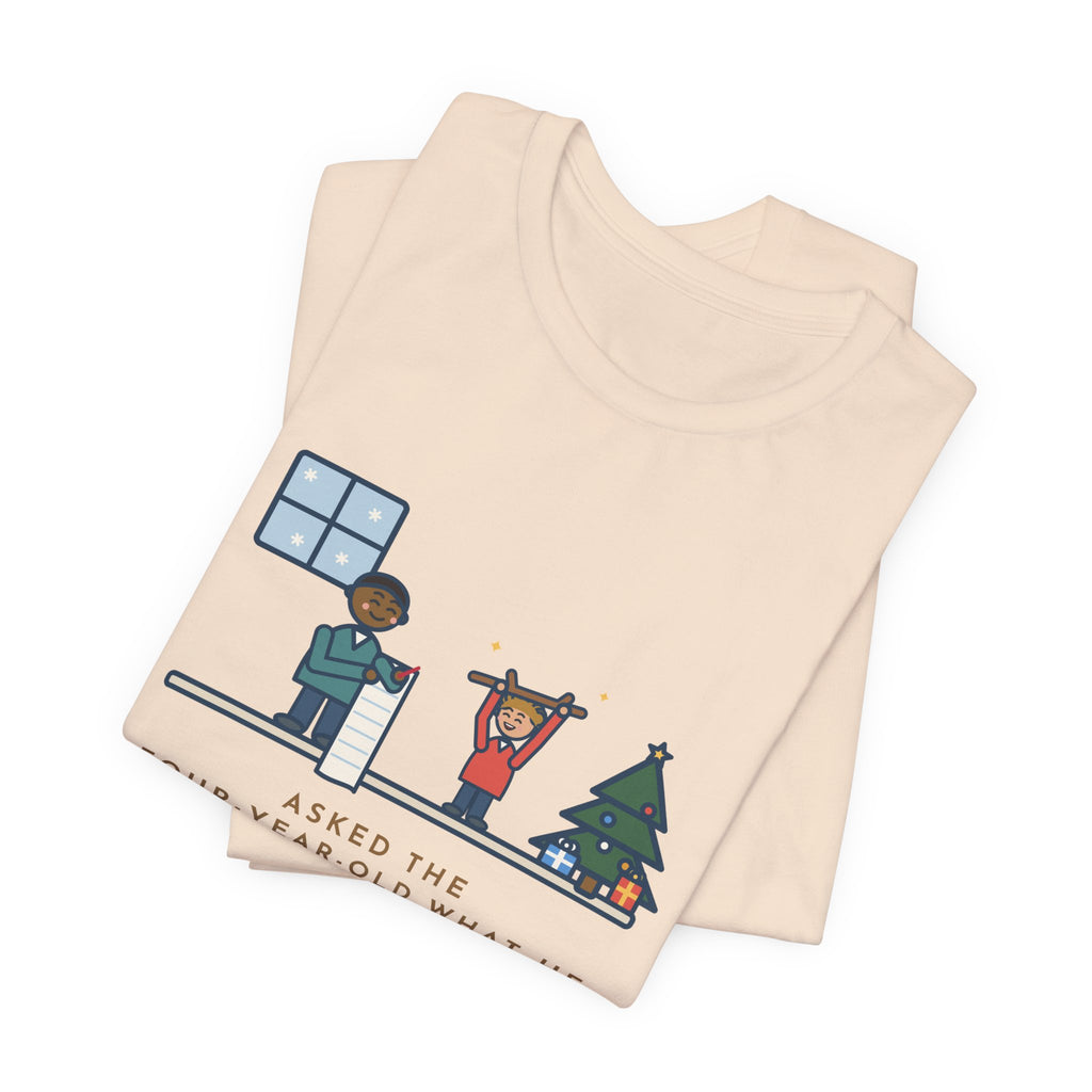 Funny Christmas Wish T-Shirt, Asked the Four-Year-Old What He Wanted, He Said a Stick, Living Room Wish Tee