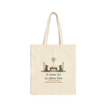 O Come, Let Us Adore him Tote Bag, Christmas Oakeley Quote Tote with Woodcut Manger