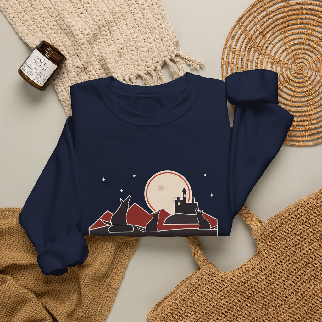 The Children of the Night Sweatshirt, Gothic Bram Stoker Quote Crewneck with Wolves and Red Moon