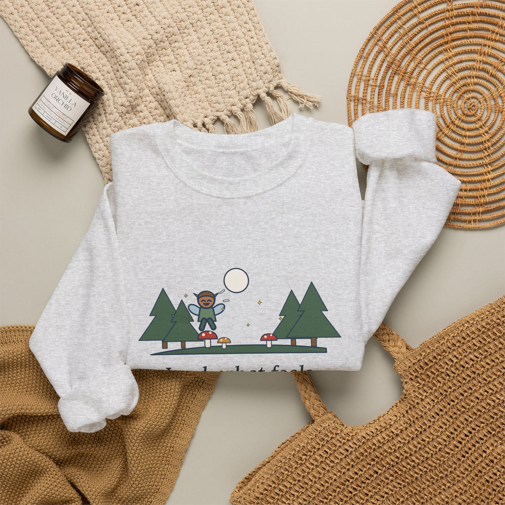 Lord, What Fools These Mortals Be Sweatshirt, Whimsical Shakespeare Humor Quote Crewneck with Mushroom Sprite