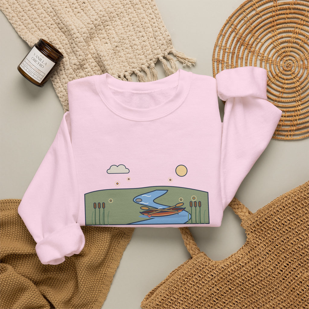 The Course of True Love Never Did Run Smooth Sweatshirt, Love Shakespeare Quote Crewneck with Canoe on the River Bend