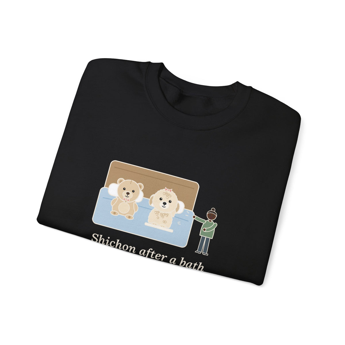 Shichon Sweatshirt, After a Bath Looks Exactly Like the Stuffed Bear She Sleeps Next To, Funny Bath Day Twin Crewneck