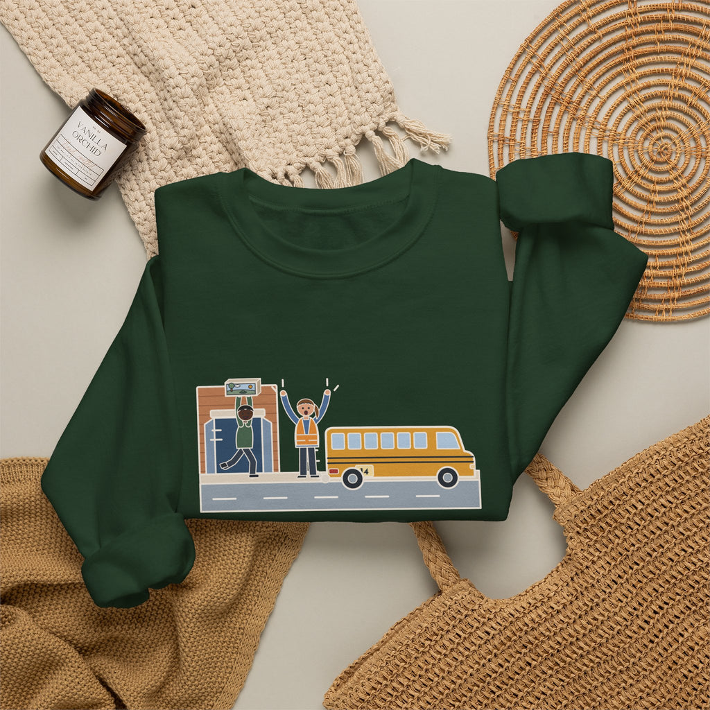 Bus Duty Teacher Crewneck Sweatshirt - Waving Down Bus 14 for the Diorama Kid