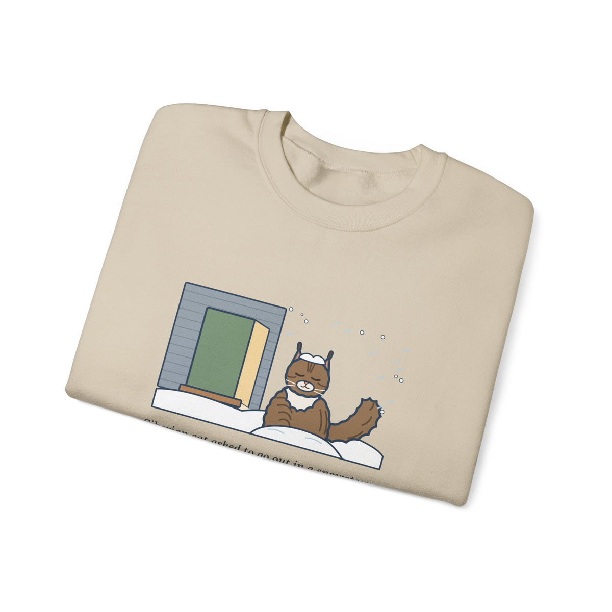 Siberian Cat Crewneck Sweatshirt - Happy in the Snowbank During a Snowstorm