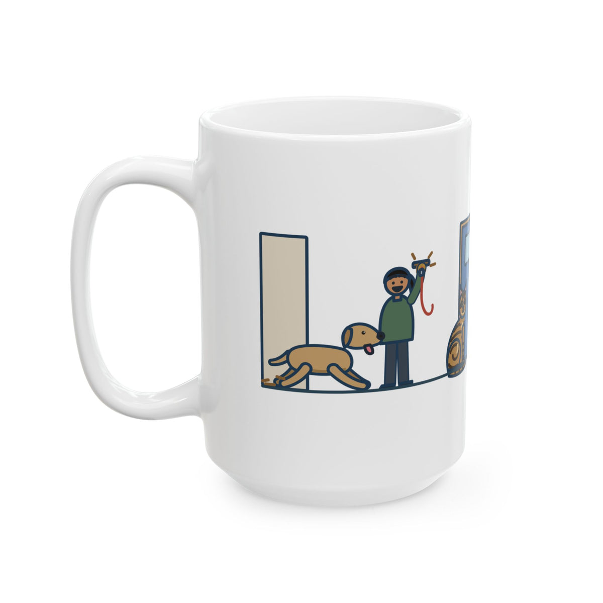 Large Sokoke Cat Mug 15oz - Leash Jingle Race, Cat Wins, Dog Second
