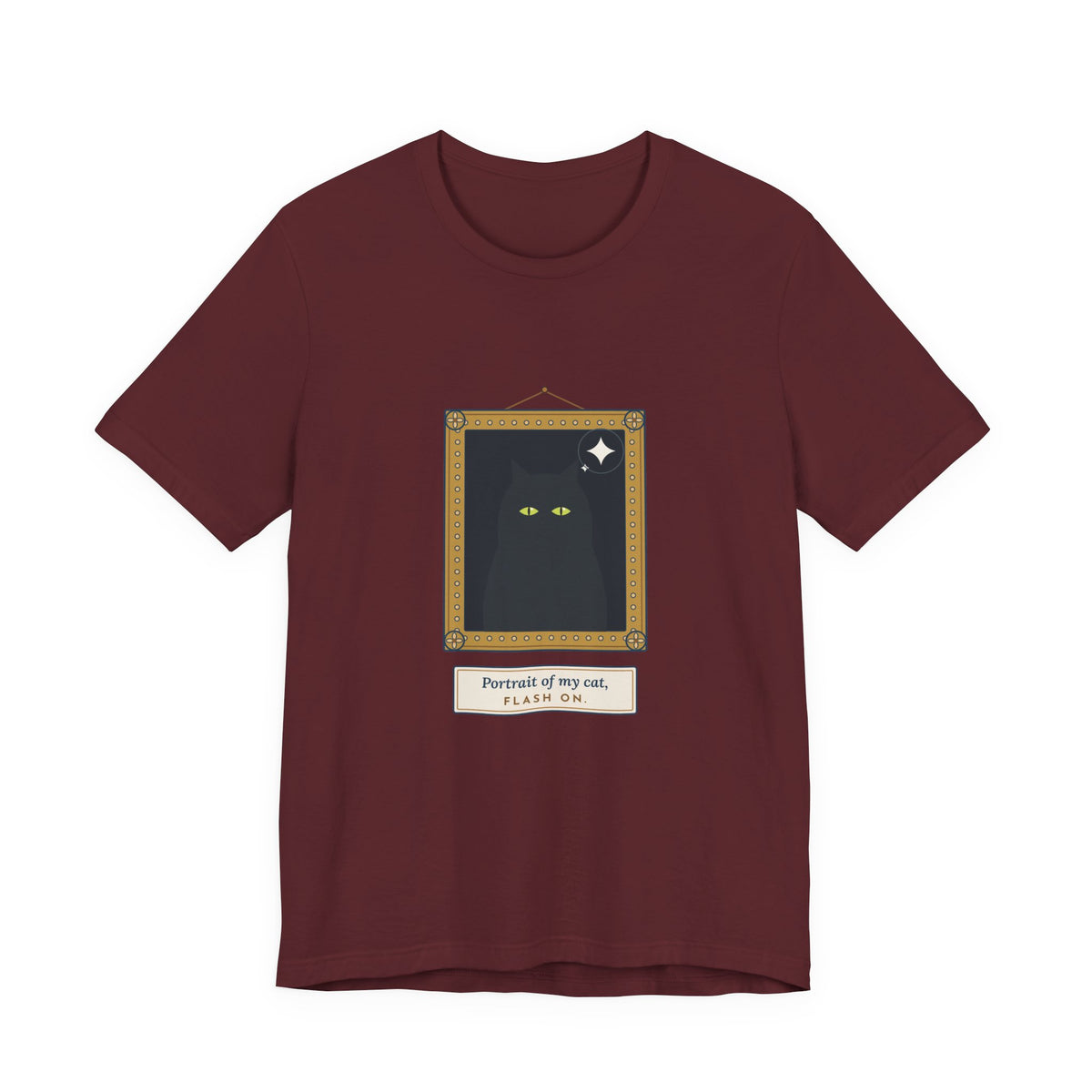 Black Cat T-Shirt - Portrait of My Cat, Flash On. Glowing Eyes Gallery Portrait Tee