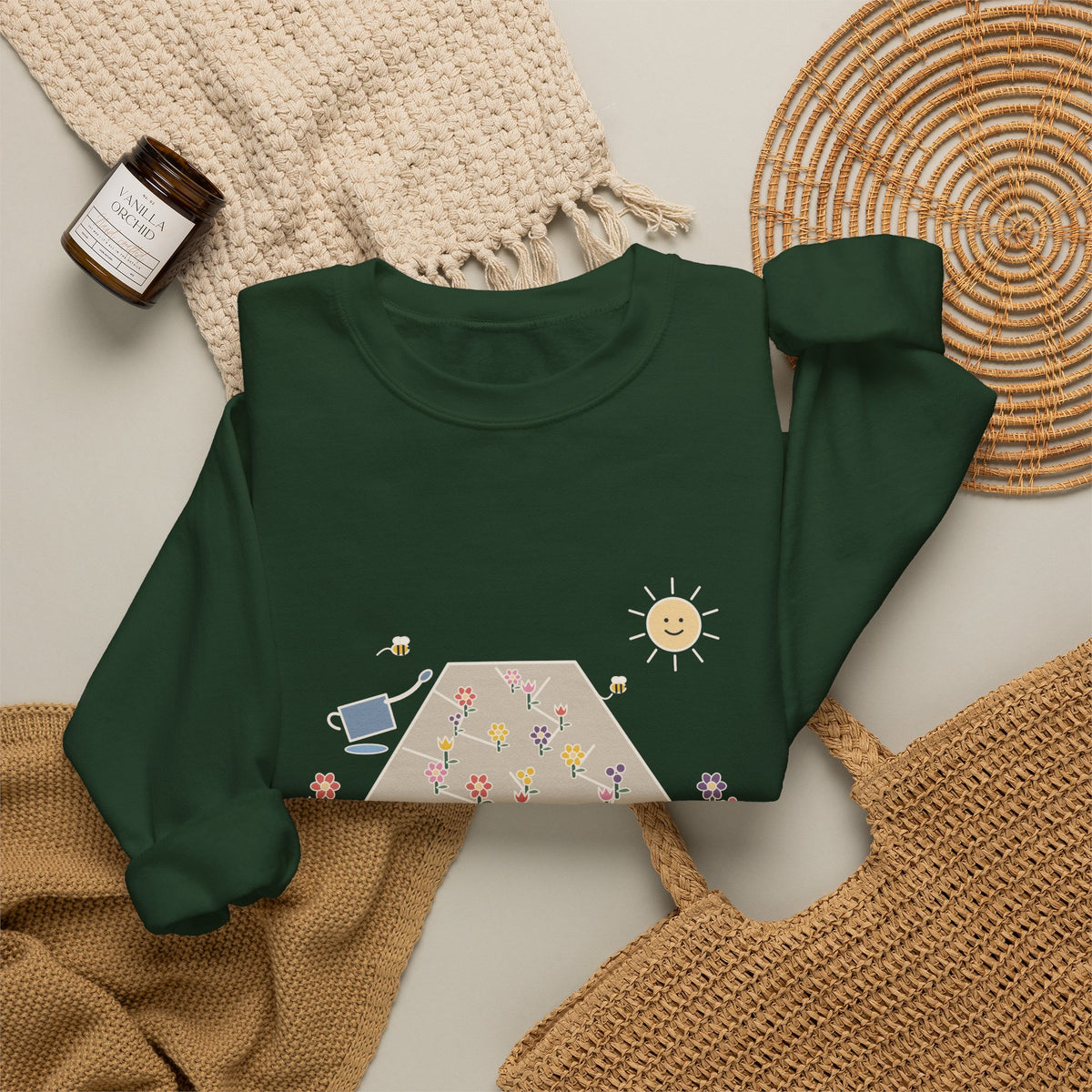 Earth Laughs in Flowers Sweatshirt, Garden Emerson Quote Crewneck with Wildflower Path