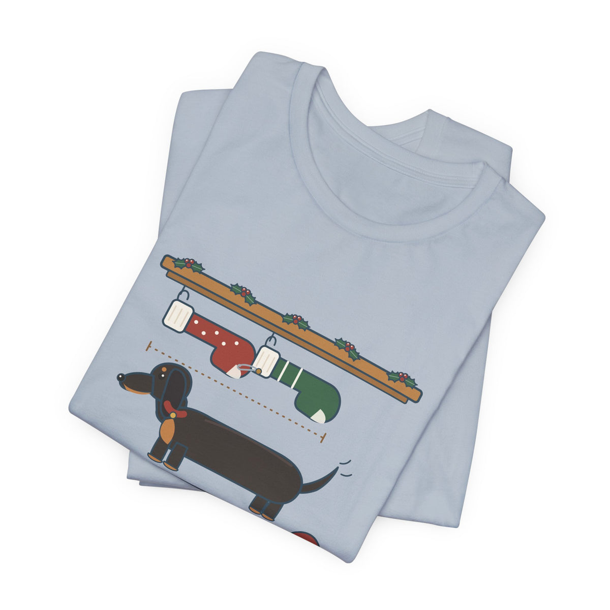 Dachshund Christmas T-Shirt - I Need Two Stockings, End to End Funny Doxie Tee