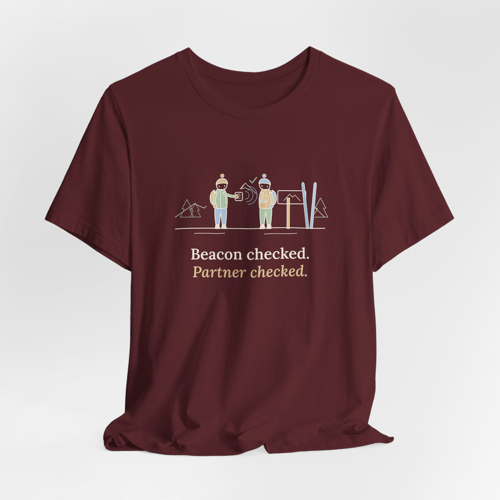 Backcountry Ski T-Shirt - Beacon Checked. Partner Checked. Ski Touring Tee