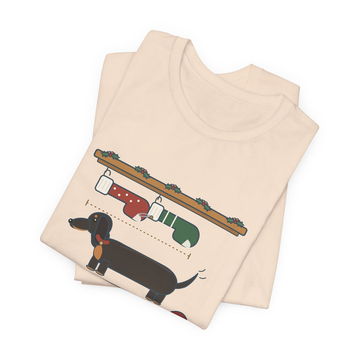 Dachshund Christmas T-Shirt - I Need Two Stockings, End to End Funny Doxie Tee
