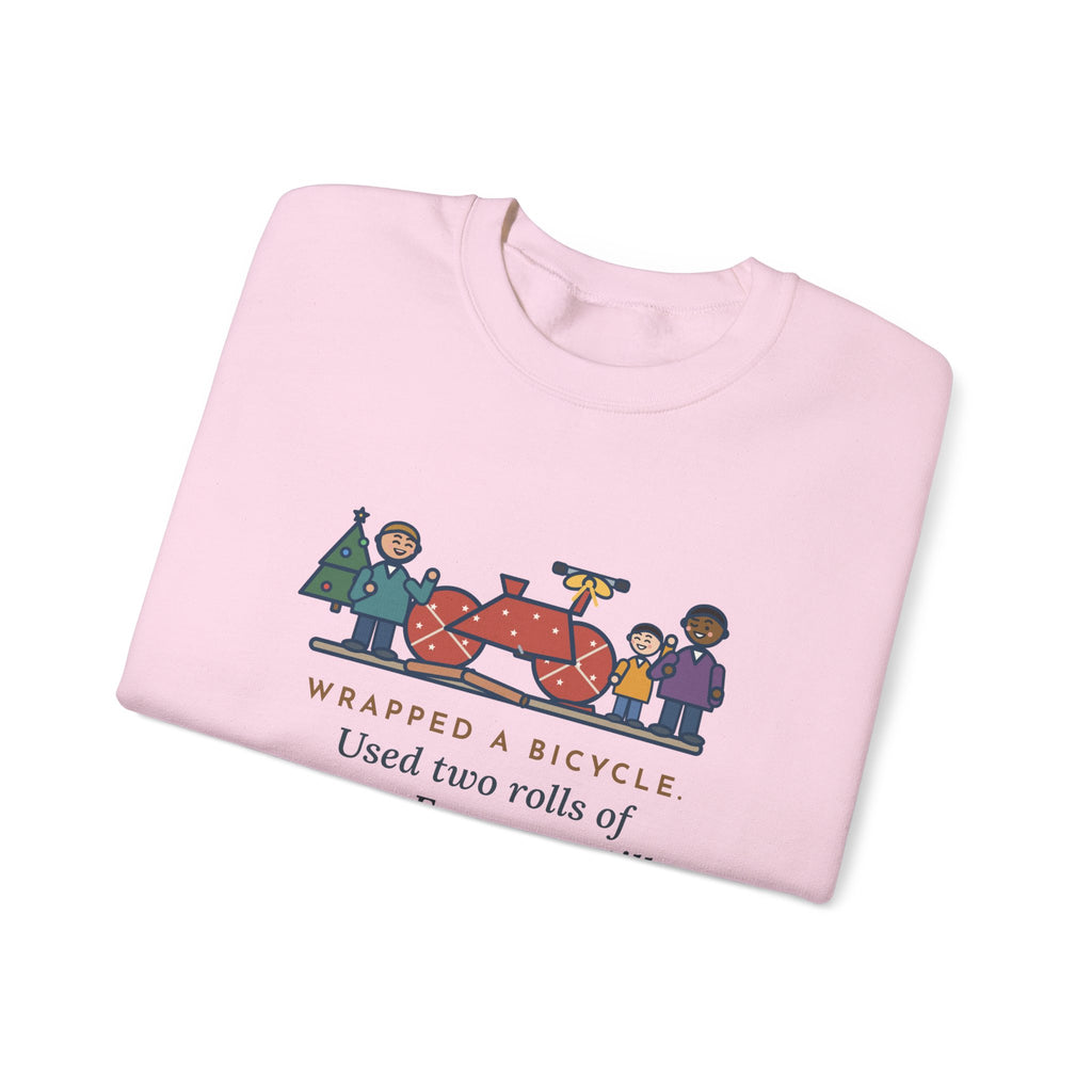 Christmas Gift Sweatshirt, Wrapped a Bicycle with Two Rolls of Paper, Everyone Still Knew, Funny Christmas Morning Crewneck