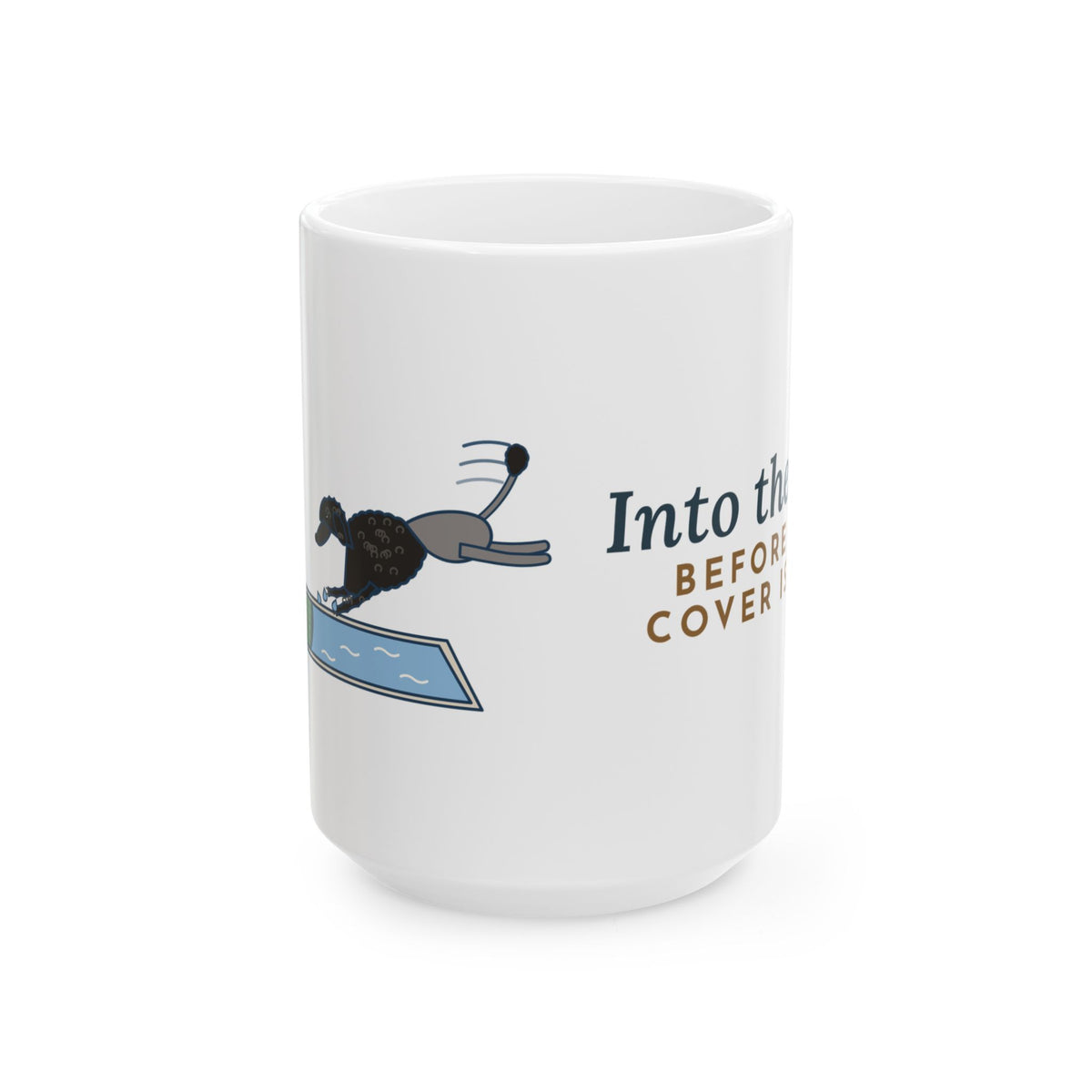 Large 15oz Portuguese Water Dog Mug - Leaping Into the Pool Dog Owner Gift