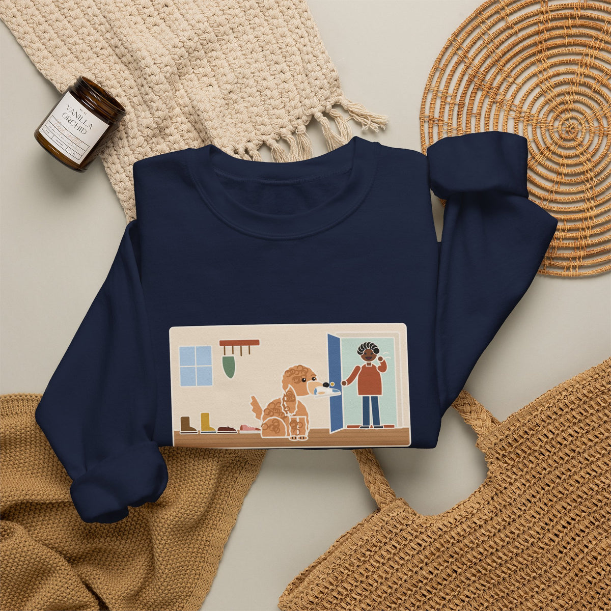 Cockapoo Sweatshirt, Brings One Shoe to Every Guest at the Door, Never the Pair, Funny Front Door Greeting Crewneck
