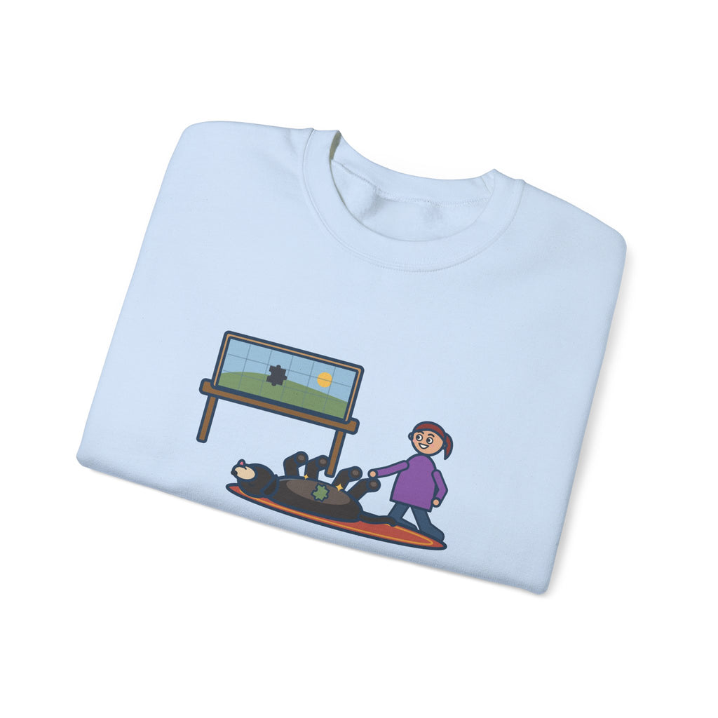 Thousand-Piece Puzzle, Found the Last Piece Under the Dog Sweatshirt, Funny Jigsaw Puzzle Crewneck with Belly-Up Dog