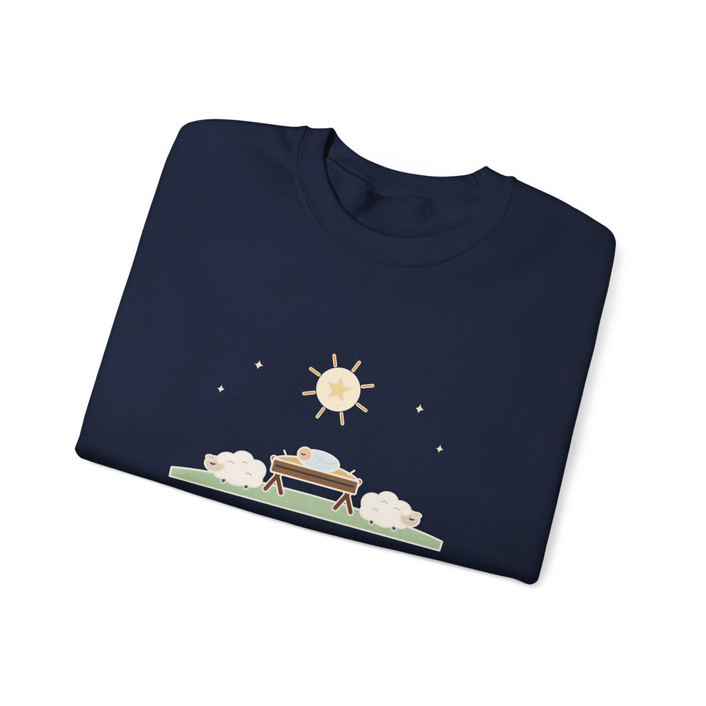 Away in a Manger Sweatshirt, Christmas Anonymous Quote Crewneck with Manger and Lambs
