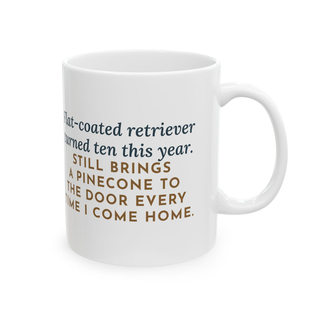 Flat-Coated Retriever Mug, Turned Ten This Year, Still Brings a Pinecone to the Door Every Time, Funny Coffee Mug 11oz