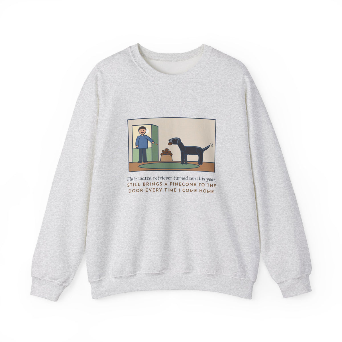 Flat-Coated Retriever Sweatshirt, Turned Ten This Year, Still Brings a Pinecone to the Door Every Time, Funny Homecoming Crewneck