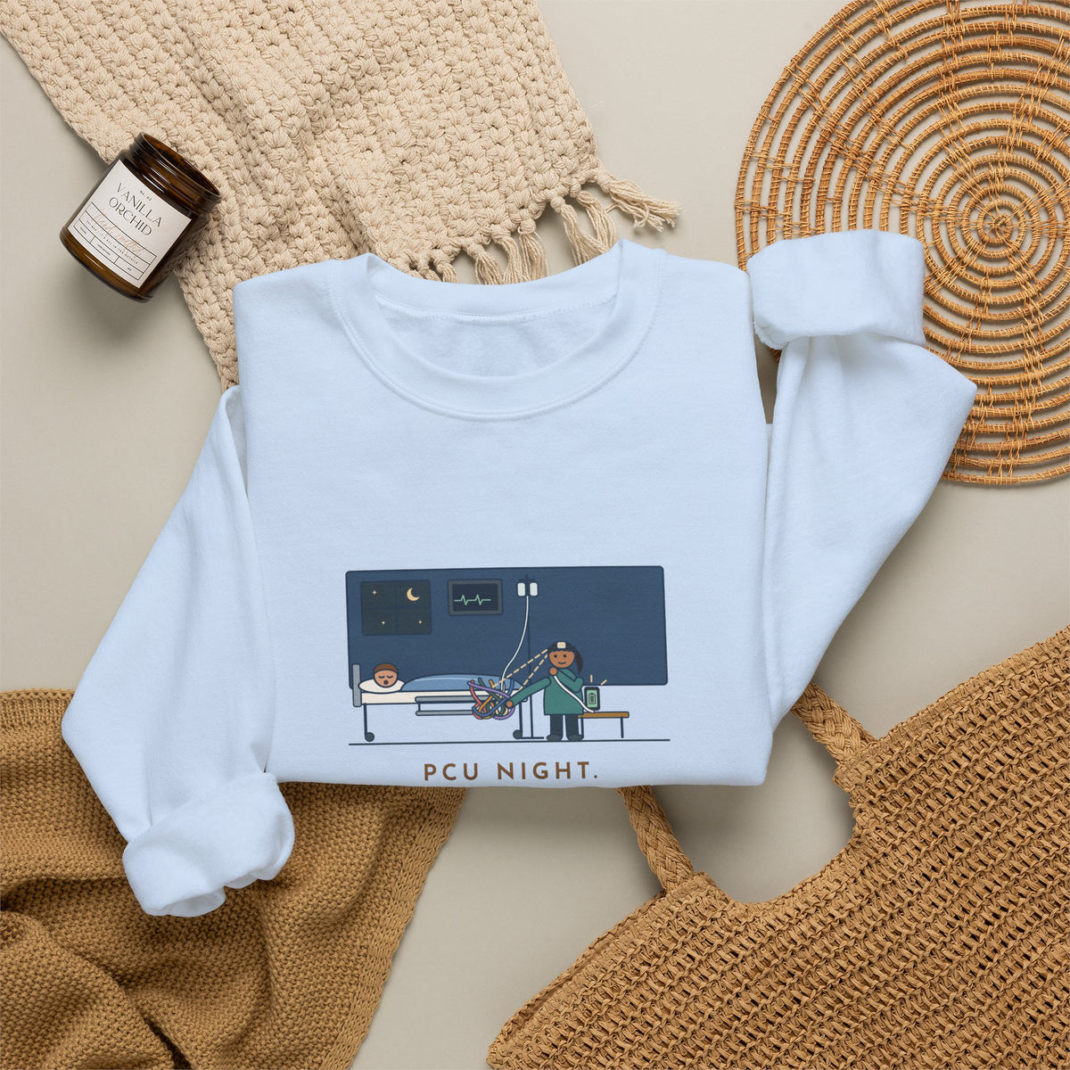 PCU Nurse Crewneck Sweatshirt - Night Shift Untangled the Phone Charger Too