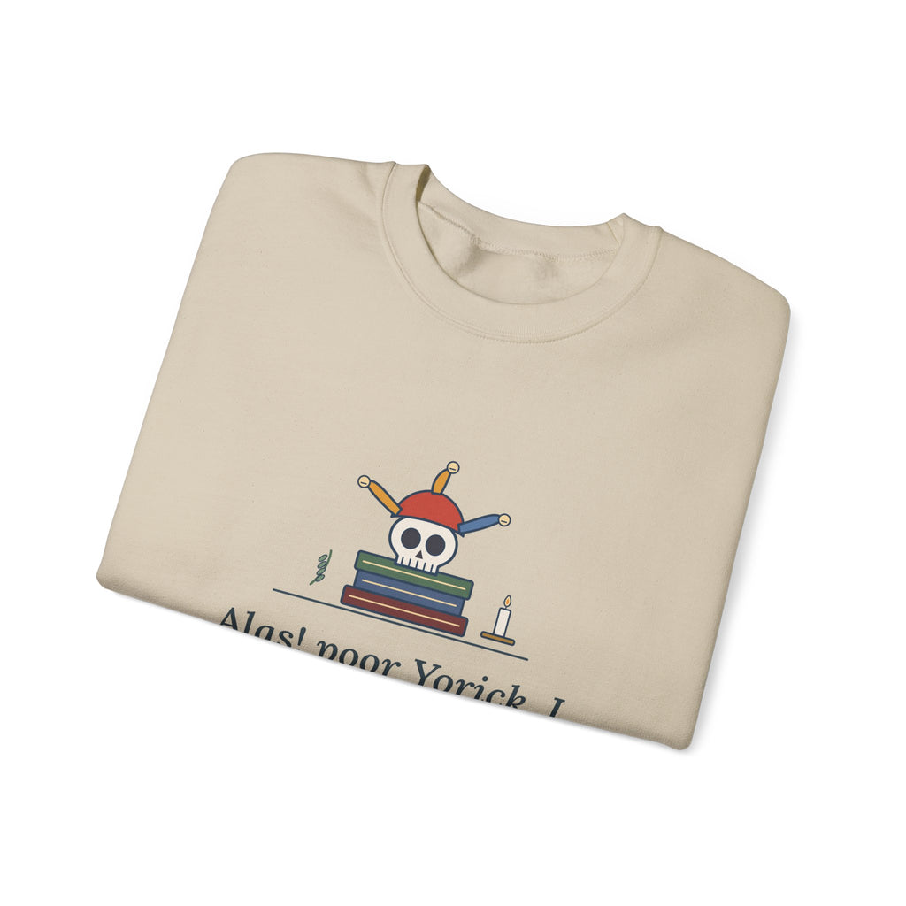 Alas, Poor Yorick Sweatshirt, Gothic Shakespeare Quote Crewneck with Jester Skull