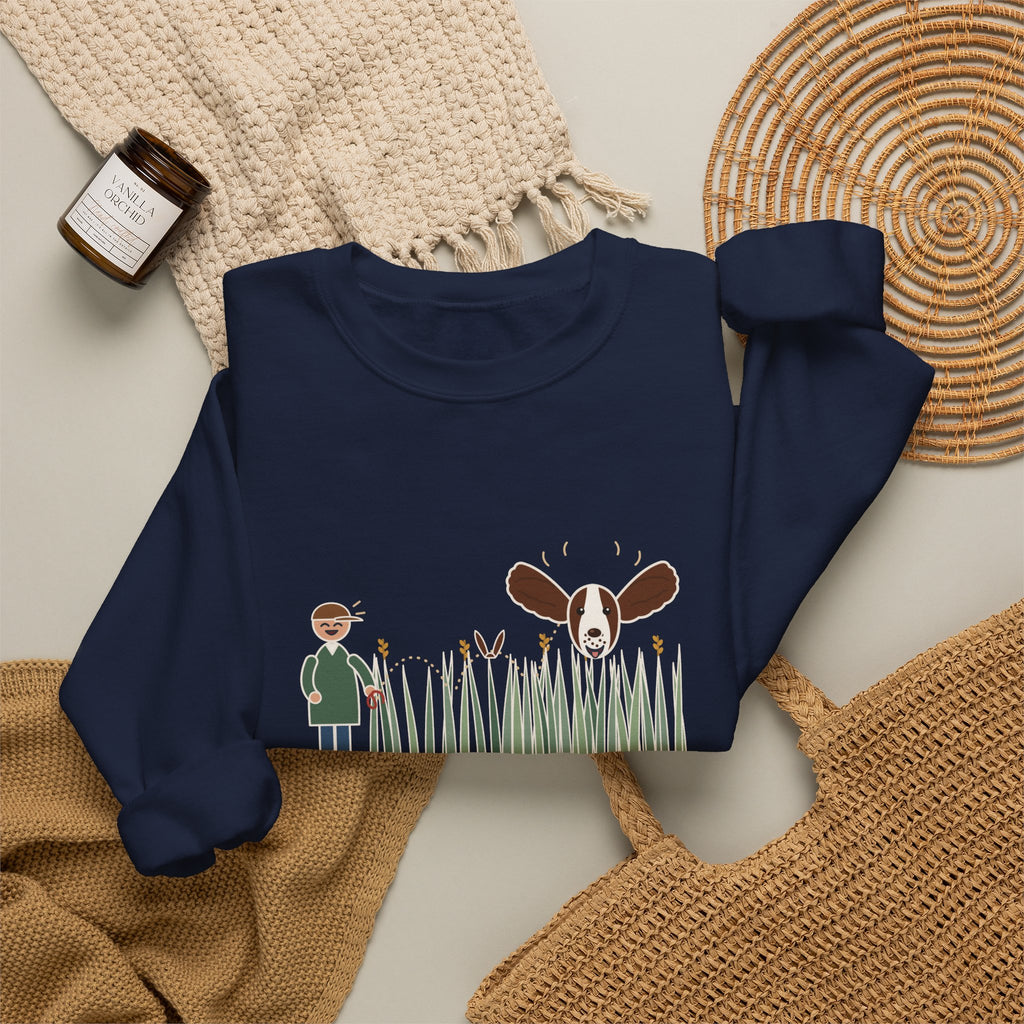 English Springer Spaniel Crewneck Sweatshirt - Only the Ears Showed in the Tall Grass Gift