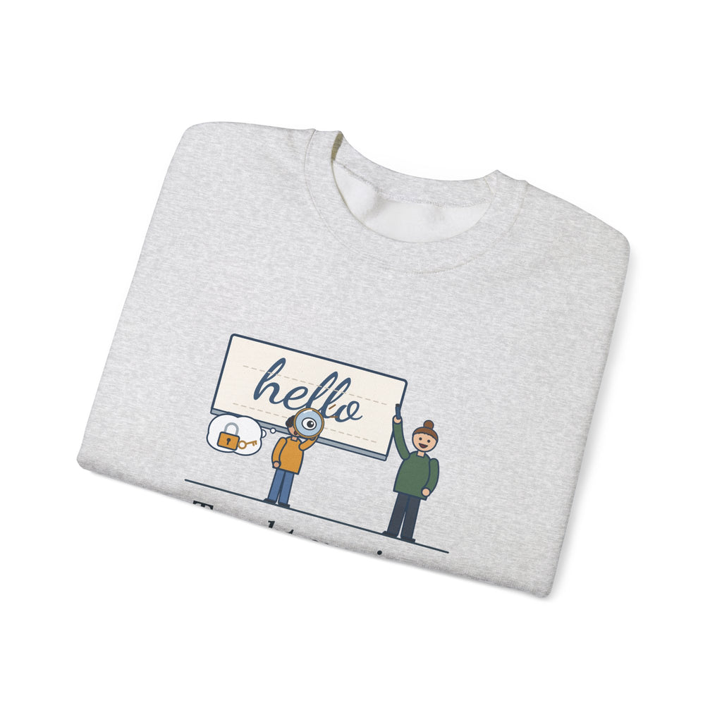 Cursive Handwriting Teacher Crewneck Sweatshirt - Secret Code Magnifying Glass Student