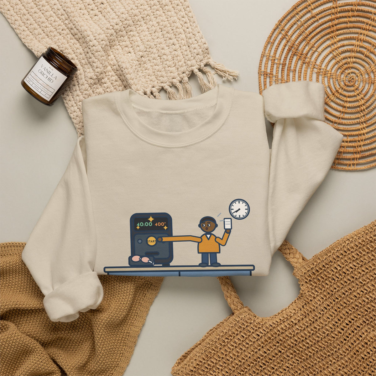 Air Fryer Sweatshirt, Set the Time and Temperature, Forty Minutes Later Found the Start Button, Funny Kitchen Counter Crewneck