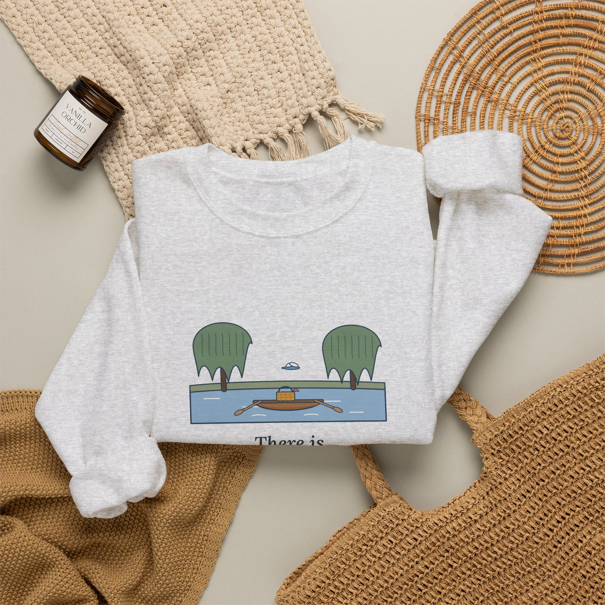 Simply Messing About in Boats Sweatshirt, Boating Grahame Quote Crewneck with River Rowboat