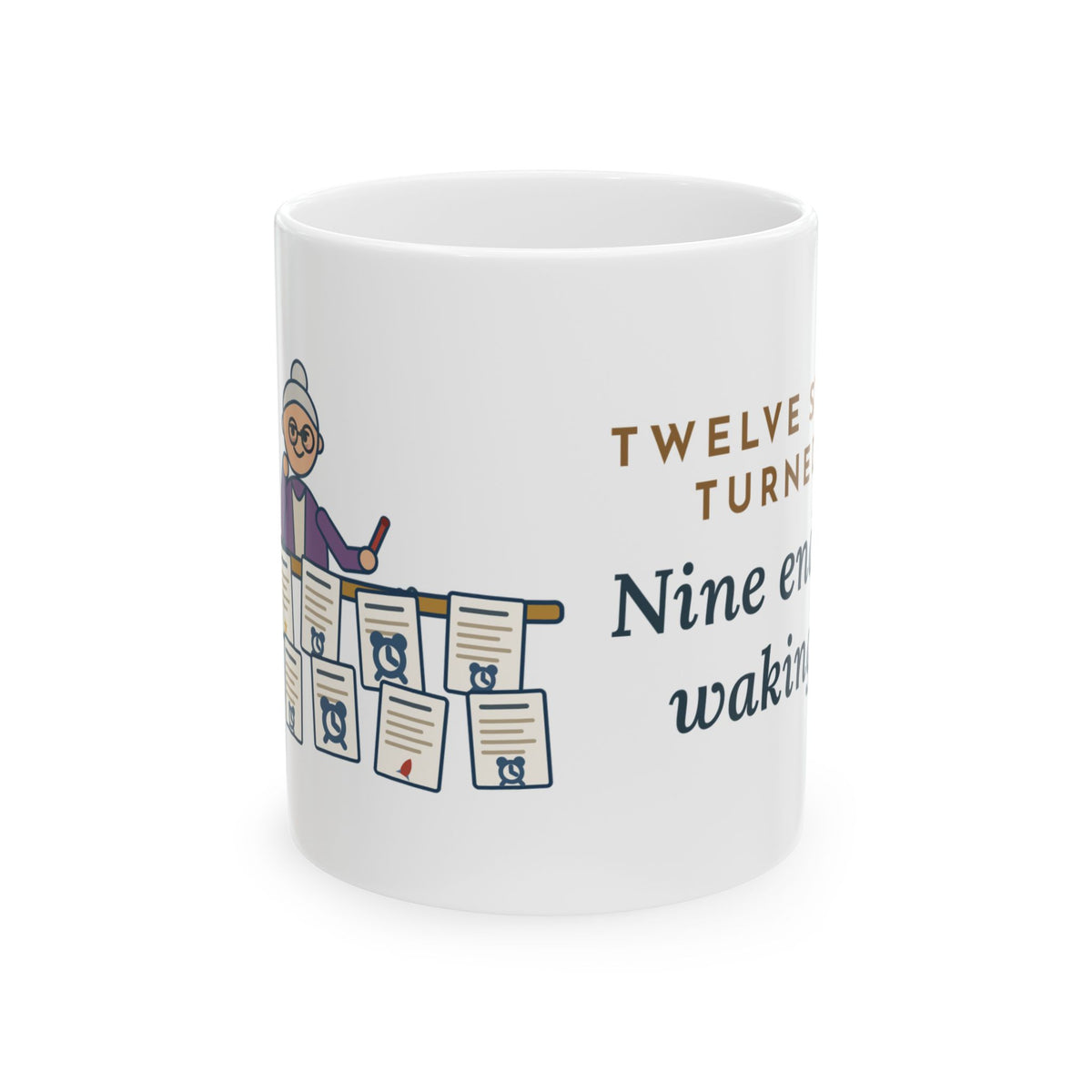 Creative Writing Teacher Coffee Mug - Twelve Stories, Nine End With Waking Up