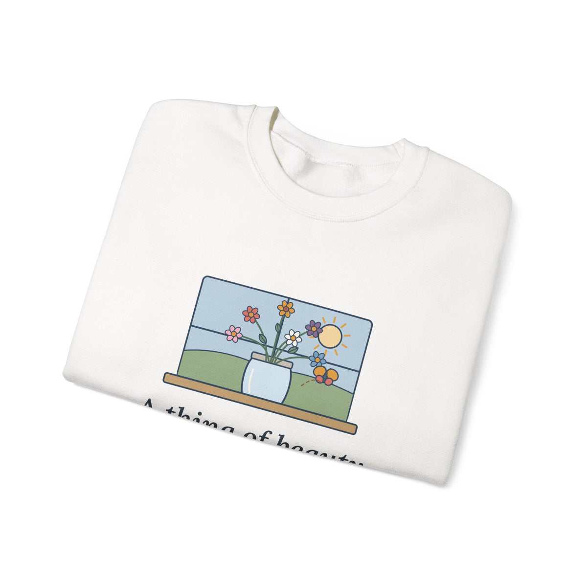 A Thing of Beauty Is a Joy Forever Sweatshirt, Nature John Keats Quote Crewneck with Wildflower Jar