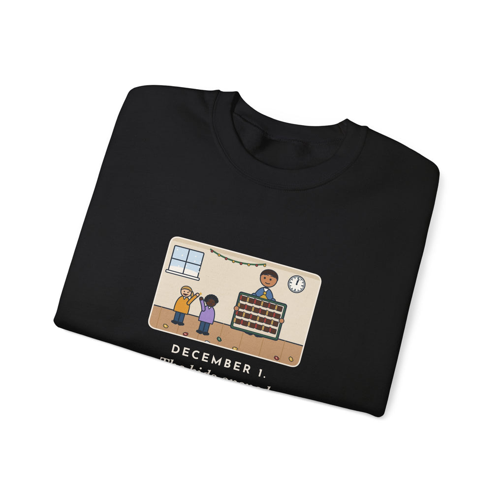 Countdown Calendar Sweatshirt, December 1, the Kids Opened All Twenty-Four Little Doors by Lunch, Funny December Kitchen Crewneck