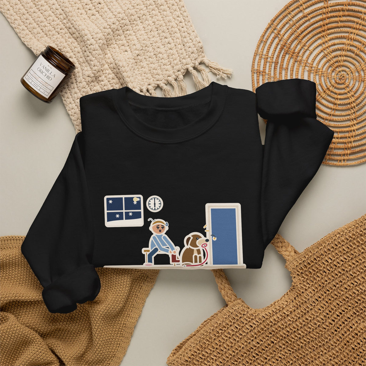New Year's Resolution Sweatshirt, Walk Every Morning, The Dog Held Me to It at 6 a.m. in the Snow, Funny Front Door Crewneck