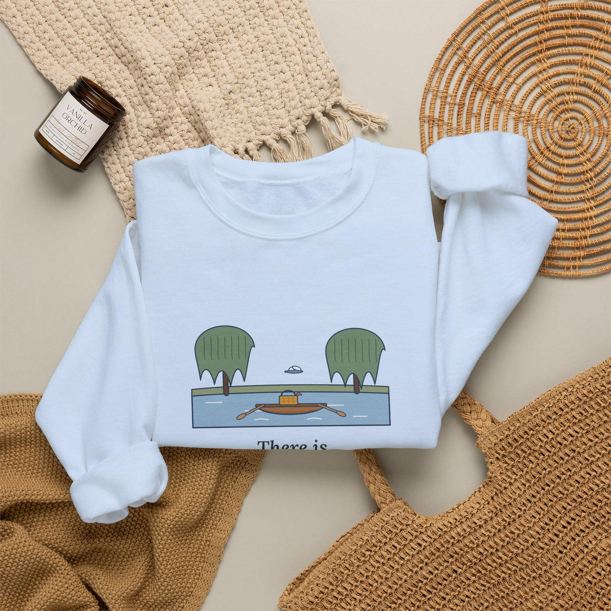 Simply Messing About in Boats Sweatshirt, Boating Grahame Quote Crewneck with River Rowboat