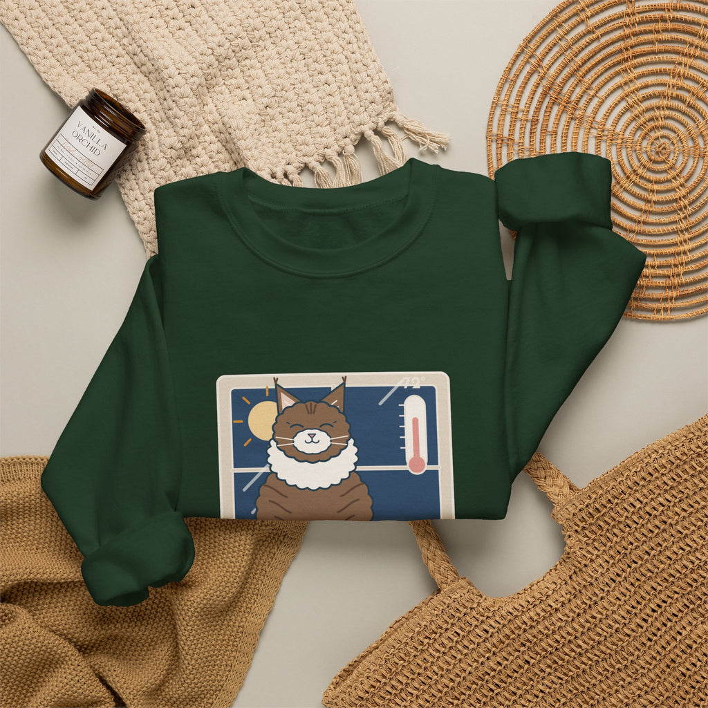 Norwegian Forest Cat Crewneck Sweatshirt - Wears a Winter Coat to the Windowsill