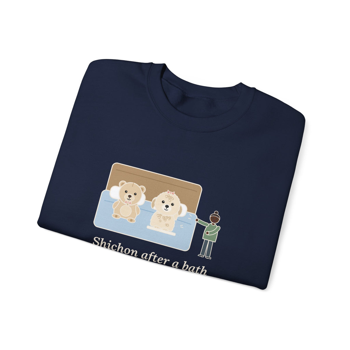 Shichon Sweatshirt, After a Bath Looks Exactly Like the Stuffed Bear She Sleeps Next To, Funny Bath Day Twin Crewneck
