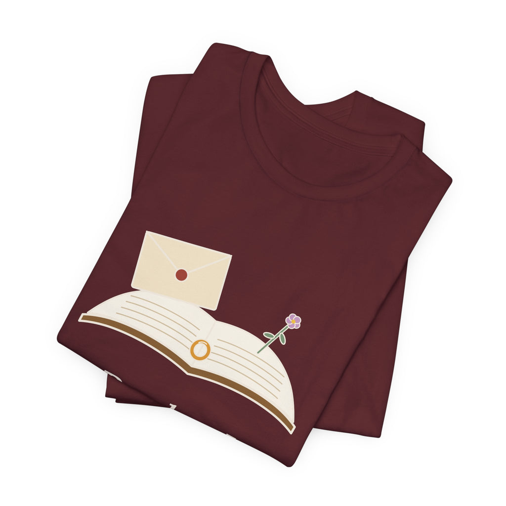 Brontë Quote T-Shirt, Reader, I Married Him, Wedding Letter and Ring Tee