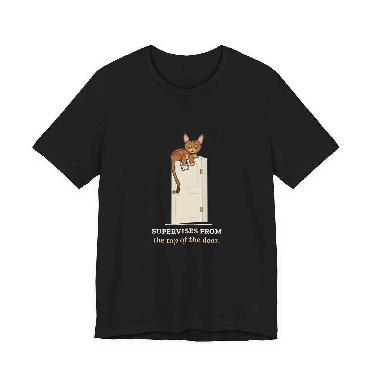 Abyssinian Cat T-Shirt - Supervises From the Top of the Door Funny Aby Cat Tee