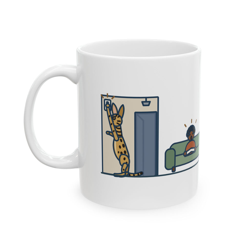 Serengeti Cat Coffee Mug 11oz - One Long Paw on the Hallway Light Switch