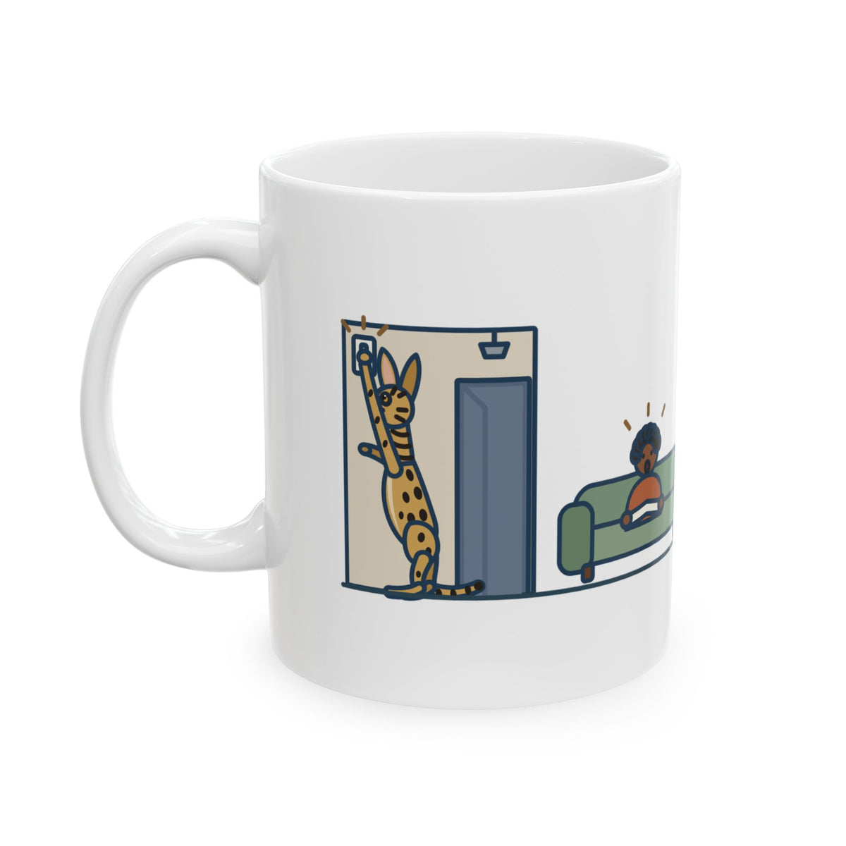 Serengeti Cat Coffee Mug 11oz - One Long Paw on the Hallway Light Switch