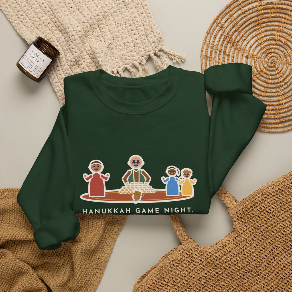 Hanukkah Game Night Sweatshirt, Grandpa Won Every Chocolate Coin with a Dreidel Older Than Mom, Funny Living Room Rug Crewneck