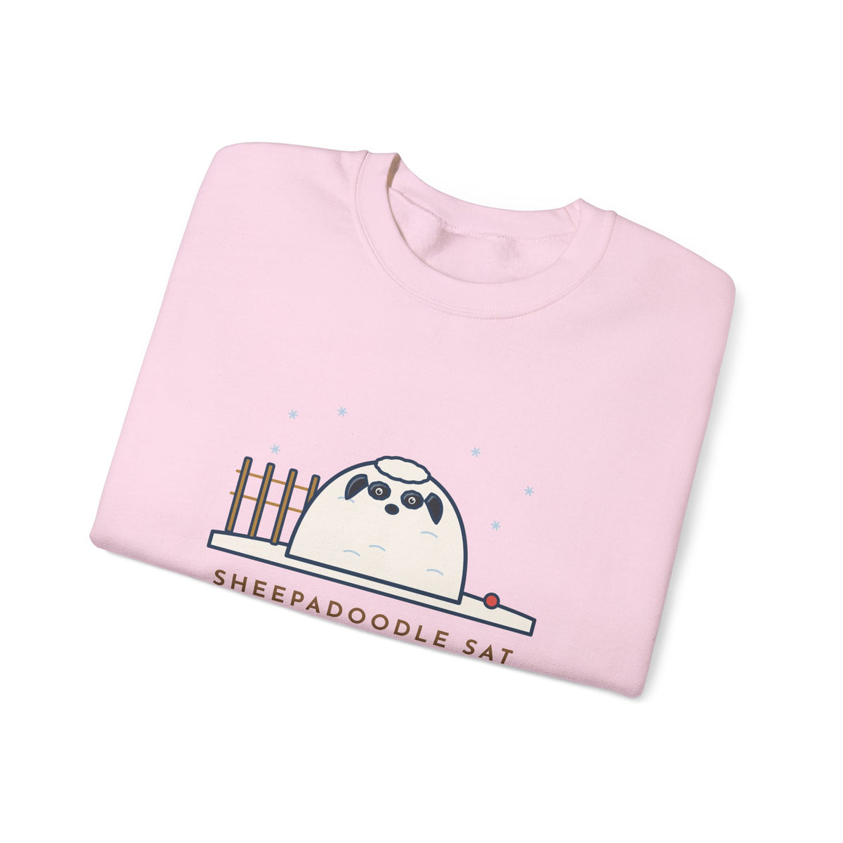 Sheepadoodle Sweatshirt, Sat Down in the Snow and Became a Snowdrift with Eyes, Funny Snowy Yard Crewneck